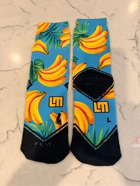 Loudmouth Bright Blue Banana Print Athletic Socks with Black Accents